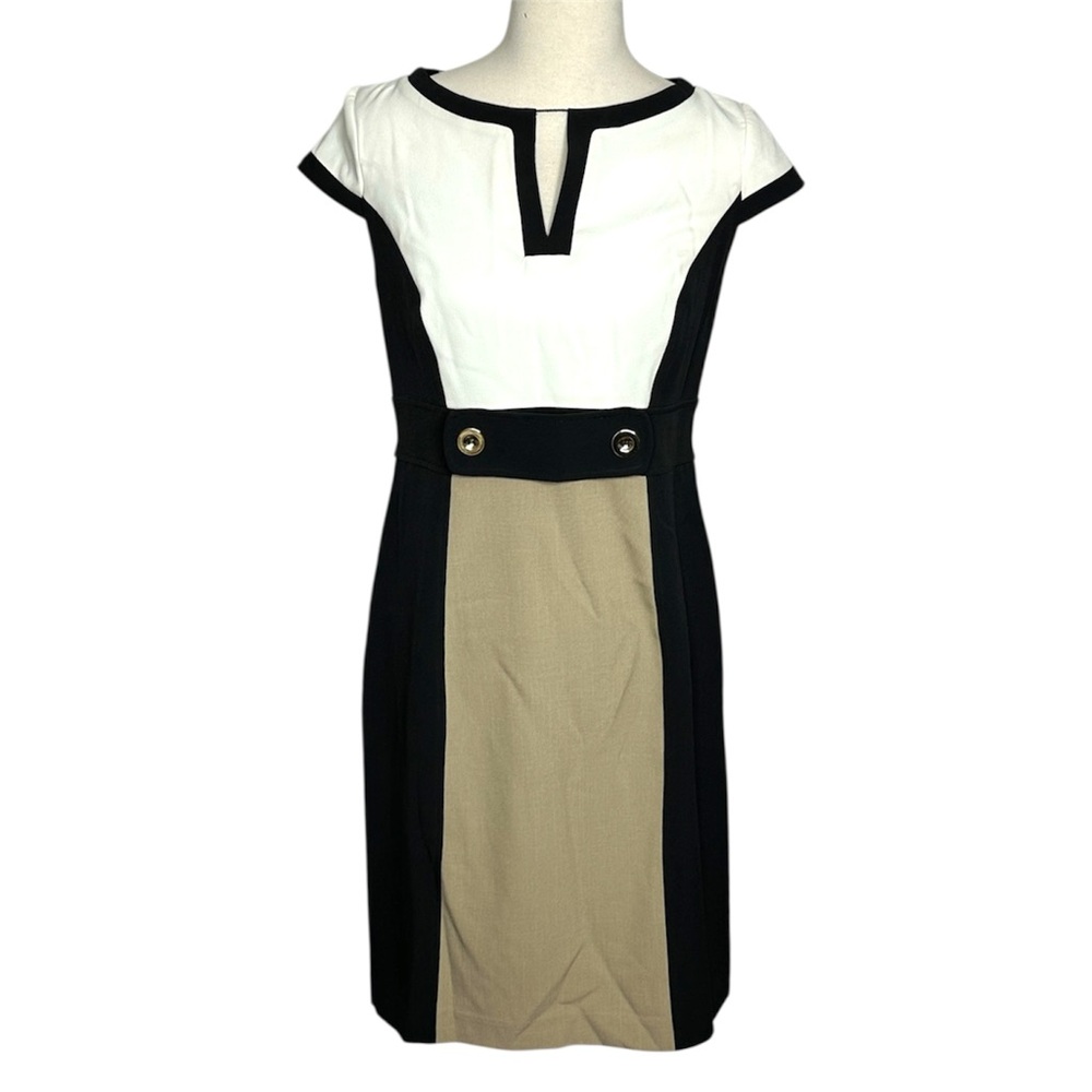 Dress Barn Black White Tan Colorblock Sheath Dress Size 8 SEE NOTES Workwear